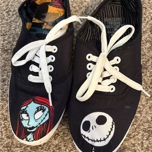 Hot Topic Black Canvas Sneakers with White Laces and Multicolor Artwork